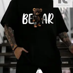 Hypemode Erkek Karikatür Yüz Yuvarlak Yaka Damla Omuz Kol Tişört