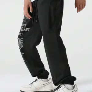 Hypemode Letter Tiger & Floral Graphic Drawstring Waist Eşofman Altı