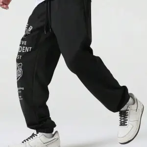 Hypemode Letter Tiger & Floral Graphic Drawstring Waist Eşofman Altı