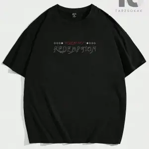 Hypemode Yuvarlak Yaka, Melek Baskılı ve Sloganlı Siyah Kısa Kollu Triko Erkek Tişö