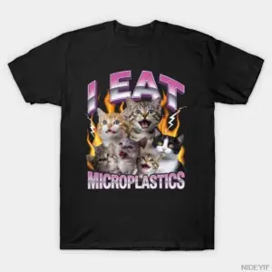 I Eat Cats Meme with Fire and Lightning T-shirt Erkekler Kadınlar için %100 Pamuklu Tişörtler