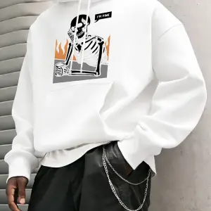 IM Fine İskelet Baskılı Erkek Basic Kapüşonlu Üstleri Hip Hop Bol Sweatshirtler Günlük Polar