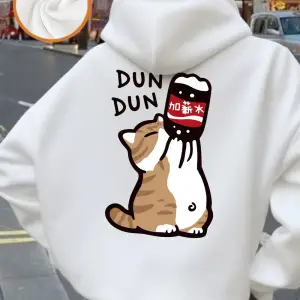 İçecek Karikatür Dun Dun Kedi Baskılı Kapüşonlu Üstler Kadın Rahat Bol Sweatshirtler Kışlık P