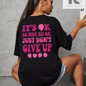 İfade & Slogan Grafikli Düşük Omuzlu Tişört