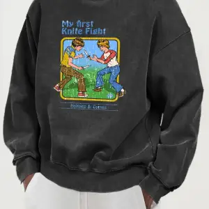 İlk Bıçak Dövüşümü Baskılı Moda Yeni Yıkanmış Kazaklar Erkek Pamuklu Bol Kapüşonlu Günlük Büy