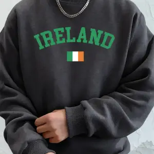 İrlanda Bayrağı Baskılı Erkek Sweatshirtleri Kışlık Bisiklet Yaka Kapüşonlu Sokak Stili Polar