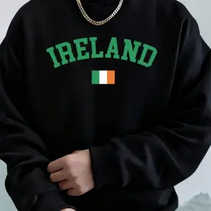 İrlanda Bayrağı Baskılı Erkek Sweatshirtleri Kışlık Bisiklet Yaka Kapüşonlu Sokak Stili Polar