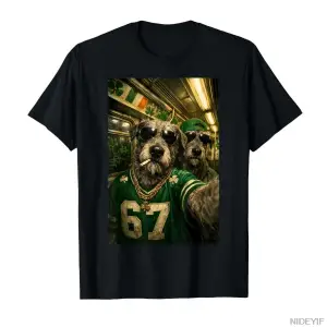 İrlanda Wolfhound Selfie Aziz Patrick Günü Komik Hip Hop 67 Erkekler Kadınlar Için T-shirt %