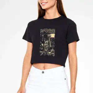 Iron Maiden Siyah Crop Top Tişört
