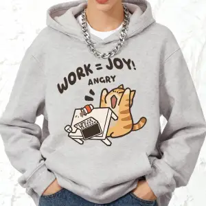 İş=Sevinç Kızgın Kedi Baskılı Kapüşonlu Üstler Pamuklu Kadın Kışlık Polar Sıcak Kazak Cepli J