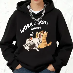 İş=Sevinç Kızgın Kedi Baskılı Kapüşonlu Üstler Pamuklu Kadın Kışlık Polar Sıcak Kazak Cepli J