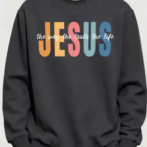 İsa Renkli Harfli Yaratıcı Baskılı Rahat Sokak Erkek Tişörtü Temel Spor Kazaklar Kışlık Her Ş