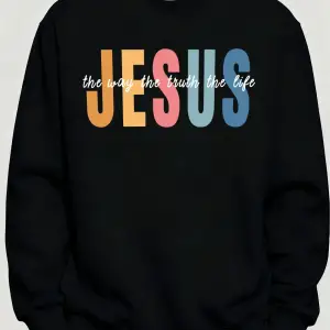 İsa Renkli Harfli Yaratıcı Baskılı Rahat Sokak Erkek Tişörtü Temel Spor Kazaklar Kışlık Her Ş