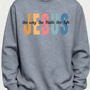 İsa Renkli Harfli Yaratıcı Baskılı Rahat Sokak Erkek Tişörtü Temel Spor Kazaklar Kışlık Her Ş