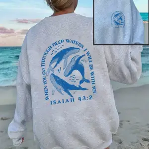 Isaiah 43 2 Balina Baskılı Sweatshirt Kadınlar İçin Bisiklet Yaka Basic Kapüşonlu Sweatshirtl