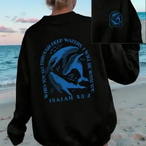 Isaiah 43 2 Balina Baskılı Sweatshirt Kadınlar İçin Bisiklet Yaka Basic Kapüşonlu Sweatshirtl
