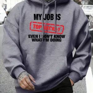 İşim Çok Gizli Baskılı Erkek Sonbahar Polar Tişörtü Yumuşak Koşu Kapüşonlu Üstü Sokak Rahat K