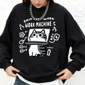 İşimden Keyfin Çıkarın Kedi Baskılı Kapüşonlu Üstler Kadınlar İçin Kışlık Jogger Sıcak Sweats