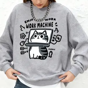 İşimden Keyfin Çıkarın Kedi Baskılı Kapüşonlu Üstler Kadınlar İçin Kışlık Jogger Sıcak Sweats