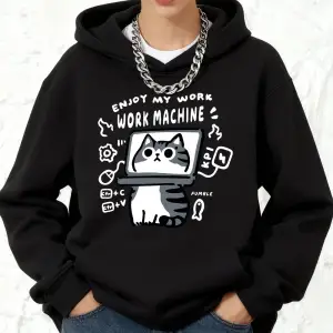 İşimden Keyif Çıkarın Kedi Baskılı Pamuklu Kapüşonlu Üstler Kadınlar İçin Kışlık Polar Sıcak