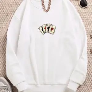 İskambil Renkli Oversize Bisiklet Yaka Pamuklu Sweatshirt Beyaz