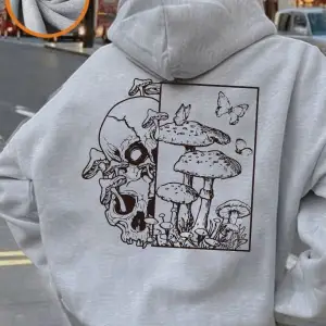 İskelet Mantar Kelebek Baskılı Kapüşonlu Kadınlar İçin Basit Cepli Sweatshirt Sonbahar Polar