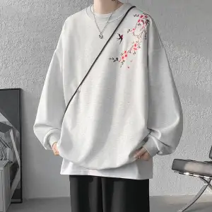 Işlemeli Sweatshirt adam kazaklar yeni tişörtü Harajuku uzun kollu kore giyim yorumları birço Siyah