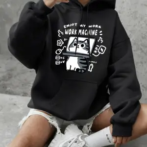 İşlerimi Keyfini Çıkarın Kedi Baskılı Tişörtler Bayanlar Kışlık Polar Sıcak Kapüşonlu Üstler