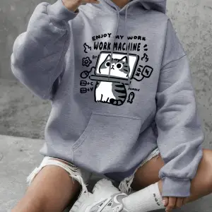 İşlerimi Keyfini Çıkarın Kedi Baskılı Tişörtler Bayanlar Kışlık Polar Sıcak Kapüşonlu Üstler