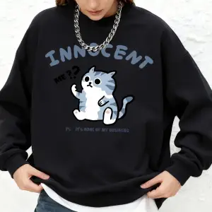 İşletmemin İlgisi Değil Kedi Baskılı Sweatshirt Kadın Günlük Jogger Sıcak Kapüşonlu Üst Crewn