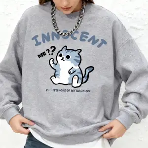 İşletmemin İlgisi Değil Kedi Baskılı Sweatshirt Kadın Günlük Jogger Sıcak Kapüşonlu Üst Crewn