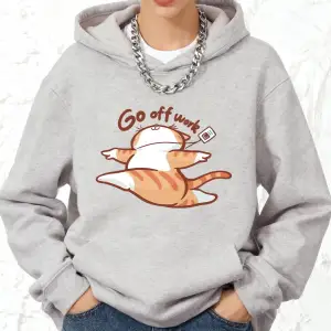 İşten Çıkın Mutlu Kedi Baskılı Pamuklu Kapüşonlu Üstler Kadınlar İçin Kışlık Polar Sıcak Swea