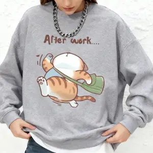 İşten sonra koşan kedi baskı kapüşonlu üstler kadın kış Jogger sıcak tişörtü o-boyun büyük bo