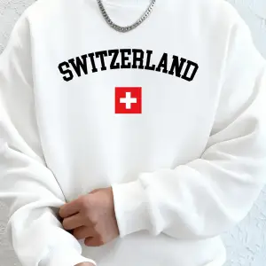 İsviçre Bayrağı Baskılı Erkek Kapüşonlu Üstleri Sonbahar Bisiklet Yaka Tişörtü Temel Polar Sı