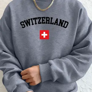 İsviçre Bayrağı Baskılı Erkek Kapüşonlu Üstleri Sonbahar Bisiklet Yaka Tişörtü Temel Polar Sı