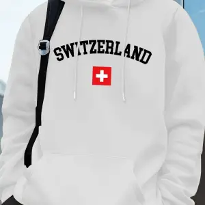 İsviçre Bayrağı Baskılı Erkek Kapüşonlu Üstleri Sonbahar Cepli Sweatshirtler Temel Polar Sıca