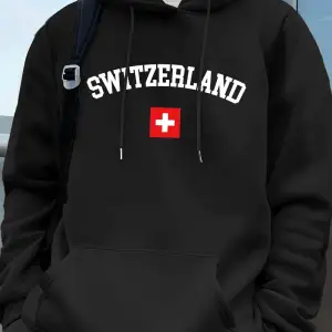 İsviçre Bayrağı Baskılı Erkek Kapüşonlu Üstleri Sonbahar Cepli Sweatshirtler Temel Polar Sıca