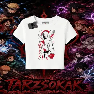 Itachi Uchiha Naruto Anime Karakteri Kadın Baby Tee Beyaz