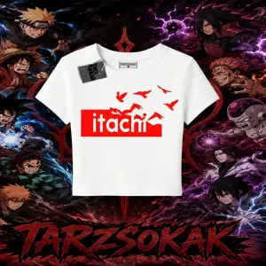 Itachi Uchiha Naruto Anime Karakteri Kadın Baby Tee Beyaz