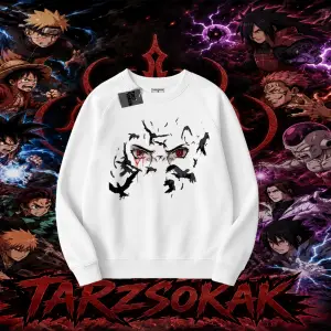 Itachi Uchiha Naruto Anime Karakteri Oversize Unisex Bisiklet Yaka Sweatshirt Beyaz
