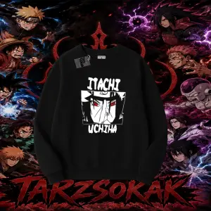 Itachi Uchiha Naruto Anime Karakteri Oversize Unisex Bisiklet Yaka Sweatshirt Beyaz