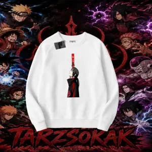 Itachi Uchiha Naruto Anime Karakteri Oversize Unisex Bisiklet Yaka Sweatshirt Beyaz