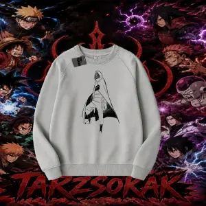 Itachi Uchiha Naruto Anime Karakteri Oversize Unisex Bisiklet Yaka Sweatshirt Beyaz