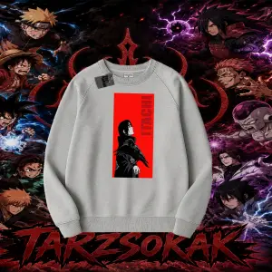 Itachi Uchiha Naruto Anime Karakteri Oversize Unisex Bisiklet Yaka Sweatshirt Beyaz