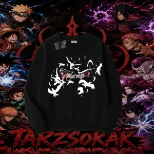 Itachi Uchiha Naruto Anime Karakteri Oversize Unisex Bisiklet Yaka Sweatshirt Beyaz