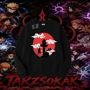 Itachi Uchiha Naruto Anime Karakteri Oversize Unisex Bisiklet Yaka Sweatshirt Beyaz