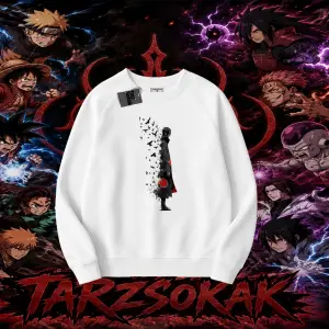 Itachi Uchiha Naruto Anime Karakteri Oversize Unisex Bisiklet Yaka Sweatshirt Beyaz