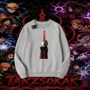 Itachi Uchiha Naruto Anime Karakteri Oversize Unisex Bisiklet Yaka Sweatshirt Beyaz