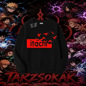 Itachi Uchiha Naruto Anime Karakteri Oversize Unisex Bisiklet Yaka Sweatshirt Beyaz