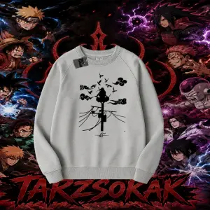 Itachi Uchiha Naruto Anime Karakteri Oversize Unisex Bisiklet Yaka Sweatshirt Beyaz